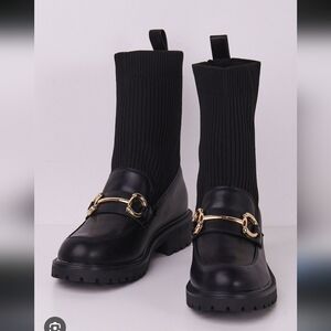 Call It Spring Black Loafers with Gold Detail